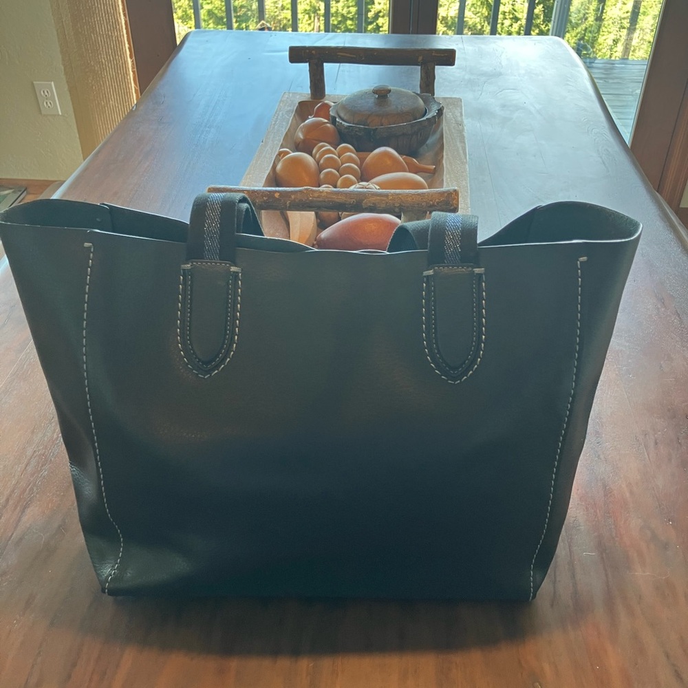Coach Derby dark blue Leather Logo Tote with Silver Tag - Picture 2 of 7